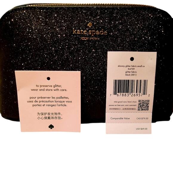 KATE SPADE COSMETIC CASE BLACK SHIMMY GLITTER NEW! - Picture 5 of 6